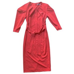 New York & Company red orange long sleeve dress with tie size Medium Tall MT
